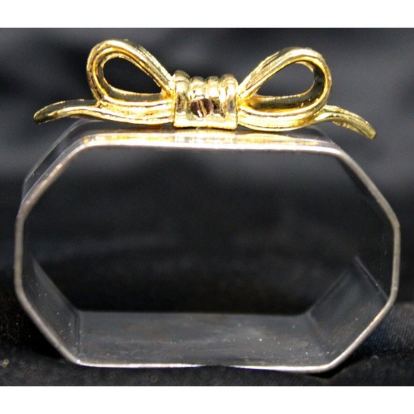 Set of 4 Silver Napkin Rings Holders Geometric Gold Colored Bow Queen Victoria - Picture 6 of 6